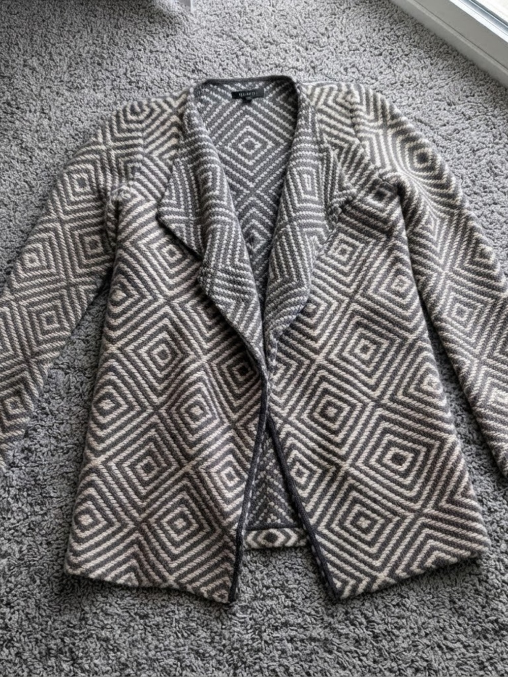 Talbots Gray Geometric Open-Front Jacket - Picture 2 of 5